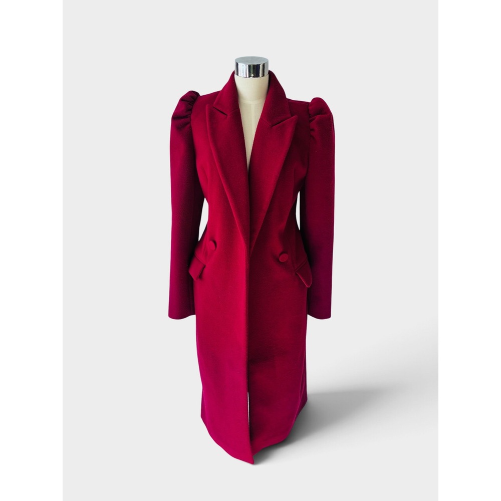 Express Women's Double Breasted Burgandy Maroon Puff Sleeve Long Coat Size S